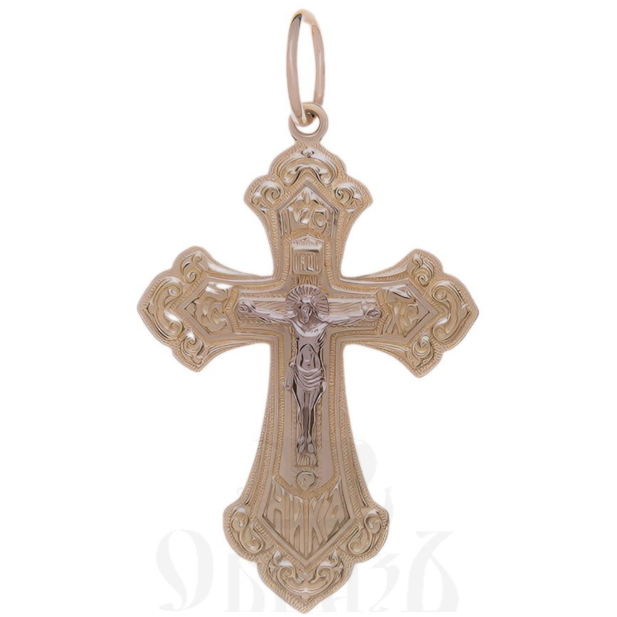 золотой крест с молитвой честному кресту, 585 проба красного и белого цвета (арт. п10157-з5кб)