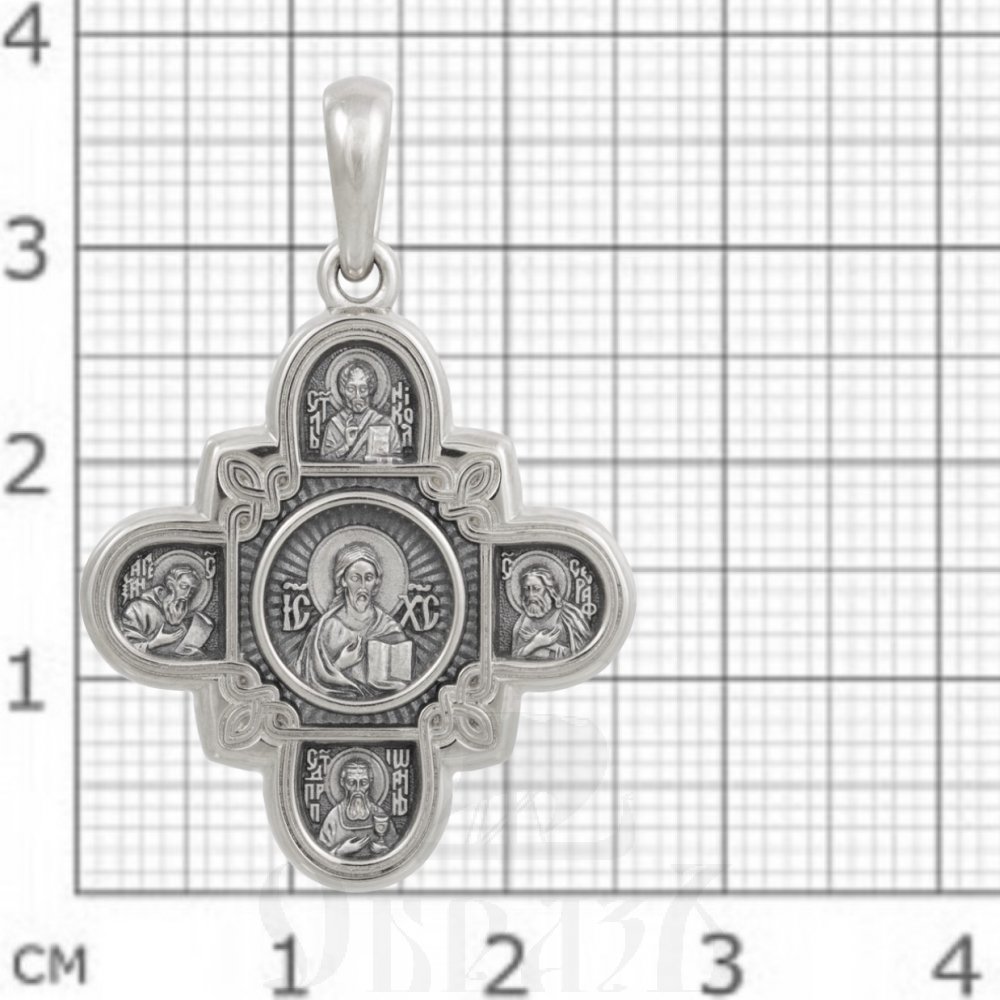 крест «господь вседержитель. казанская икона божией матери и восемь святых», золото 585 проба белое (арт. 201.065-3)