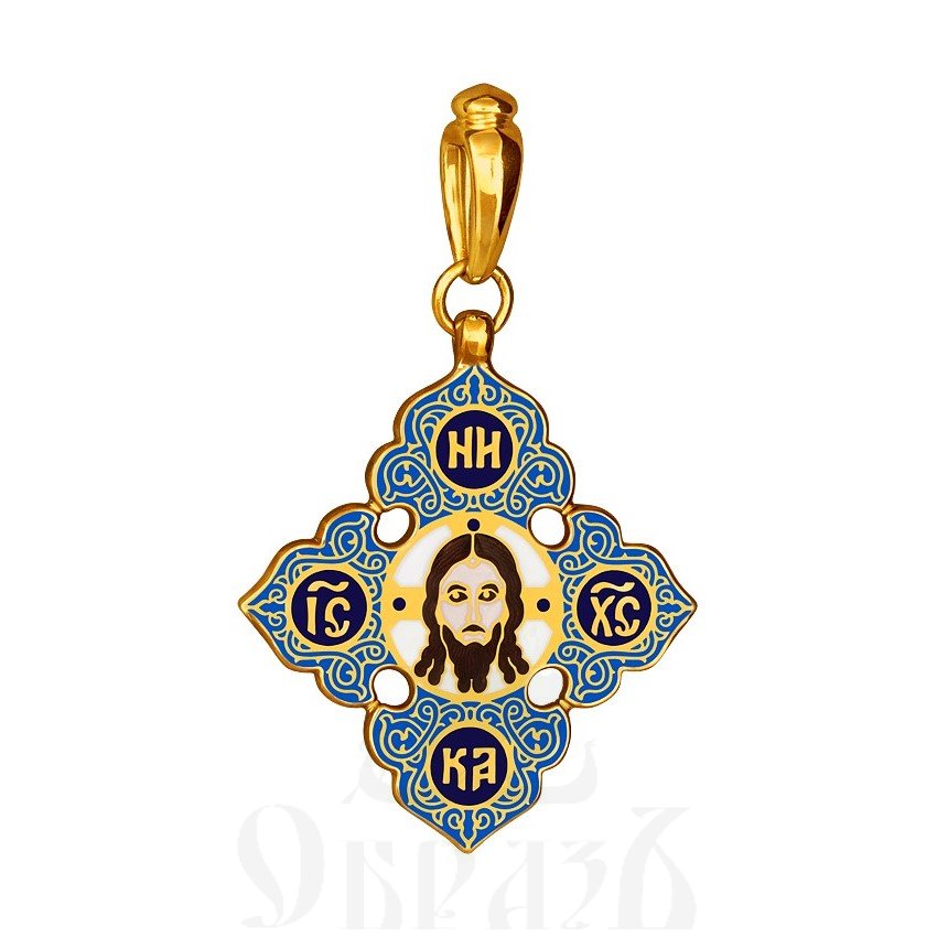 крест «спас нерукотворный», серебро 925 проба с золочением и эмалью (арт. 103.369-п)