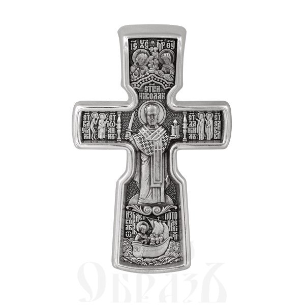 крест «распятие с предстоящими. святой николай чудотворец», золото 585 проба белое (арт. 201.517-3)