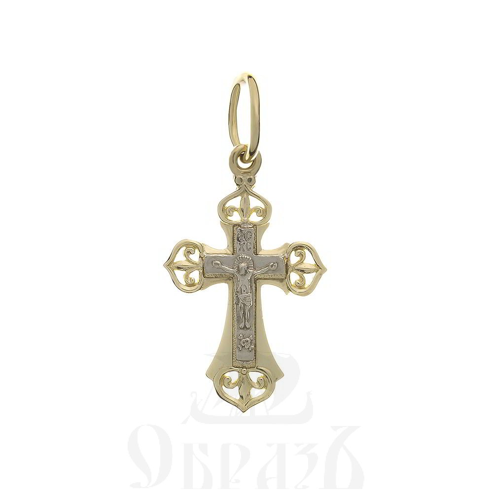 золотой крест с молитвой "спаси и сохрани", 585 проба желтого и белого цвета (арт. п10096-з5жб)