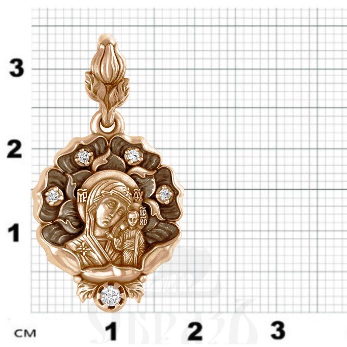 образок «казанская икона богородицы», золото 585 проба красное с бриллиантами (арт. 202.573-1)