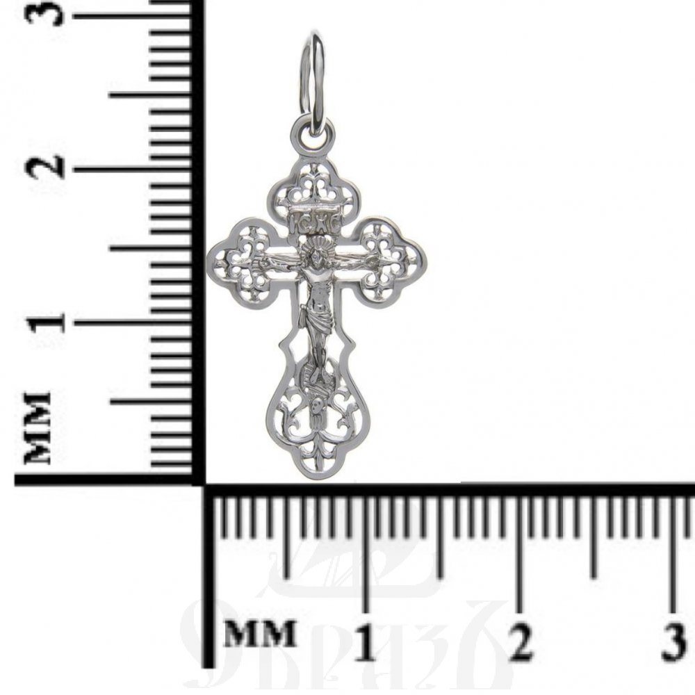 золотой крест трилистник с молитвой "спаси и сохрани", 585 проба белого цвета (арт. п10065-з5б)