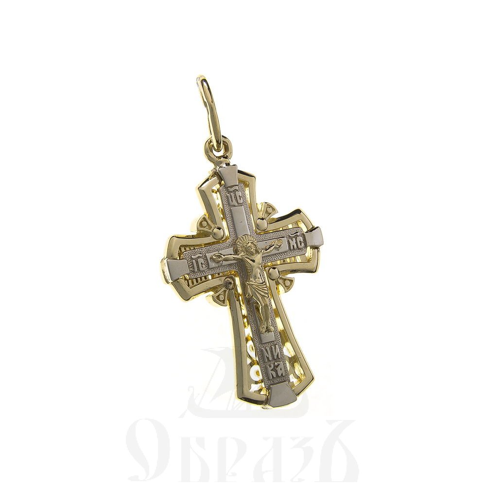 золотой крест с молитвой "спаси и сохрани", 585 проба желтого и белого цвета (арт. п30035-з5жб)